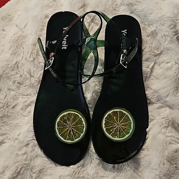 Lime slices slippers flip flops green sz.40 9- 9.5 new no tags beach tropical - Picture 6 of 10